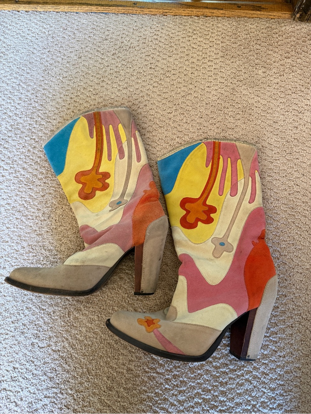 Diesel Multicolor Suede Western Block Heel Boots